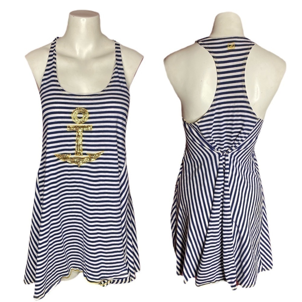 Sperry Topsider Anchor Striped Minidress Swim Cover Size S Blue & White